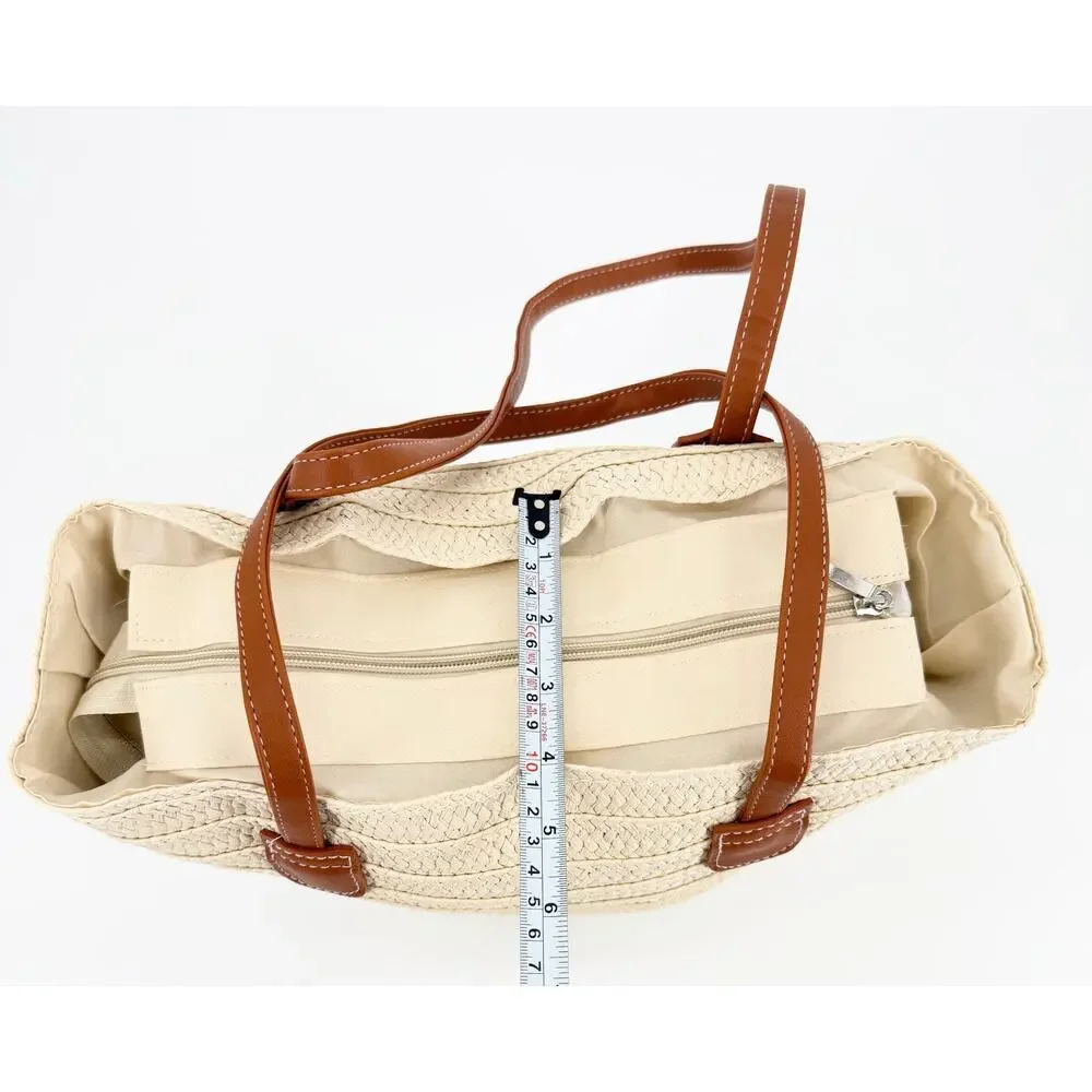 Straw Woven Tote Beach Bag Coastal Resort Market Shopper NWOT Summer Purse